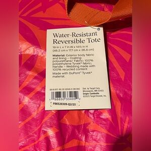 Open Story Pink and Orange Tote NWT water and stain  resistant
